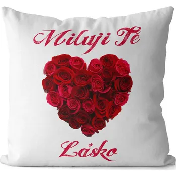 Dekorativní polštářek Polštář - Srdce z růží - Miluji tě lásko
