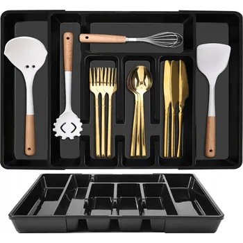 Příborník do zásuvky ORGANIZÉR NA PŘÍBORY ORGANIZÉR DO KUCHYŇSKÉ ZÁSUVKY NÁDOBA ROZTAHOVACÍ ČERNÝ