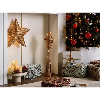 Vánoční dekorace LED dekorace ve tvaru sloupové lampy zlatá železo papírové lano 62 cm osvětlená vánoční figurka 40 LED žárovek moderní styl interiér Beliani