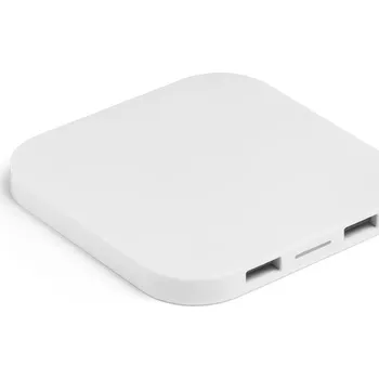 Powerbanka CAROLINE. Superrychlá 15W bezdrátová nabíječka s HUB 2 USB-A porty z recyklovaného ABS (60% rABS) - Bílá