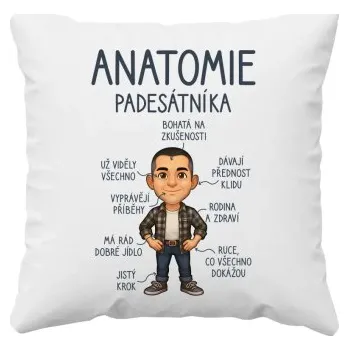 Žertovný předmět Anatomie – padesátníka - polštář s potiskem- Tričkový.cz