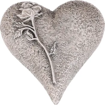 Srdce s růží - pietní dekorace, polyresin, šedá - KEO065-S