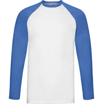 Pánské tričko Fruit of the Loom Pánské triko s dlouhým rukávem 61-028-0 White-Royal Blue XXL