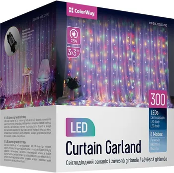 Žárovka COLORWAY LED girlanda/ vnitřní / 300 LED / délka 3 x 3m / více barevná/ AC 220V