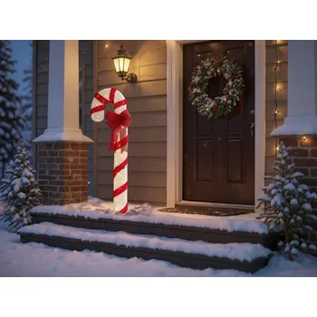 Bytová dekorace Venkovní LED dekorace červená bílá kovová cukrová hůlka sezónní zahradní terasa dekorace se světly Beliani