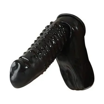 Pánské erotické prádlo Mister B Rubber Cock and Ball Sheath with Dots, černý latexový návlek na penis a varlata s výstupky