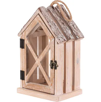 Svíčka Lucerna dřevěná - tvar domku, přírodní barva - DA222