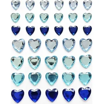 Samolepicí dekor. srdíčka s kamínky, modré, 38 ks