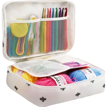 Jehlice Sada na háčkování s přízí 5 barev 12 stříbrných háčků 9 háčků s rukojetí špendlíky jehly nůžky metr pouzdro s kaktusy