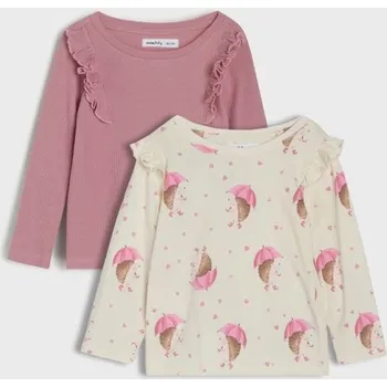Dívčí tričko Sinsay - 2 balení triček s dlouhým rukávem - béžová - 8797E-02X - 8797E-02X-80