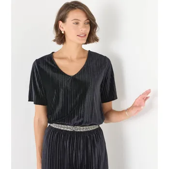 Blancheporte Velurové tričko s výstřihen do V černá 54