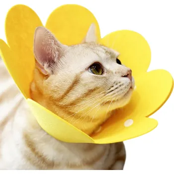 Ochranný límec pro kočku žlutý květinový tvar velikost S, do 1 kg, Pooperační límec Nastavitelný obvod Plstěný límec proti olizování