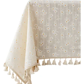 ubrus Bavlněný ubrus s květinovým vzorem 140 x 220 cm Elegantní dekorace na stůl Více barevných variant Kuchyňský a jídelní textil béžova