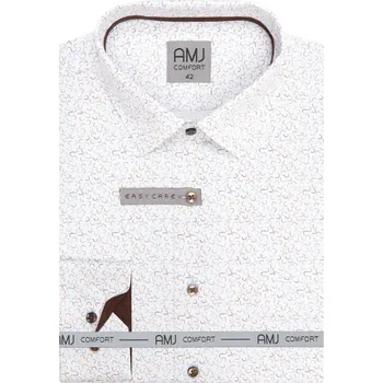 Pánská košile Pánská košile AMJ Slim Fit bílá s hnědým vzorem VDSBR1485 velikost: 42, délka rukávu: dlouhý rukáv