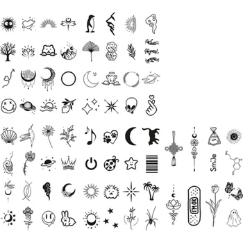 Odstranitelné tetování Sada 77 tetovacích samolepek s čerstvou bylinkovou šťávou Voděodolné polopermanentní tetování Jednorázové roztomilé vzory