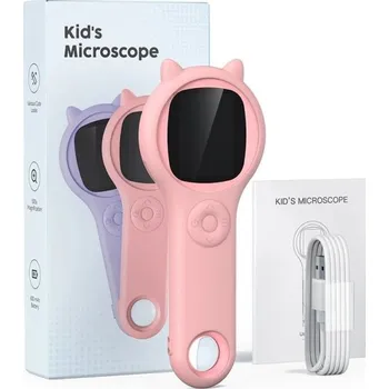 Mikroskop Dětský kapesní digitální mikroskop s displejem, zvětšením a LED světlem – růžový nebo fialový růžová