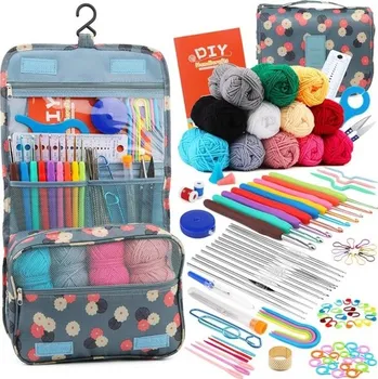 Výtvarná sada Pletací a háčkovací sada s taškou Barevné příze Jehly Háčky Nůžky Značkovače DIY šicí nástroje Tkací příslušenství pro ruční práce