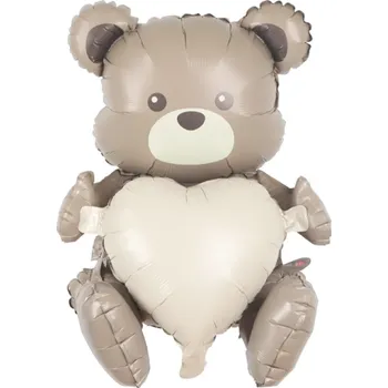 Karnevalový doplněk Fóliový balonek 66 x 66 cm ve tvaru medvídka se srdcem a nápisem Love you Romantická dekorace na oslavu Valentýna či výročí