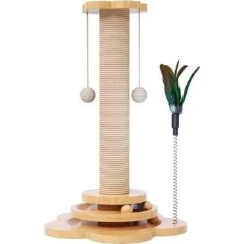 Toaleta pro kočku Dřevěná hračka pro kočky 46x29 cm Otočný talíř s tyčinkami Sisalové škrabadlo Masivní sloupek Chytač pro kočky Interaktivní kočičí pomůcka