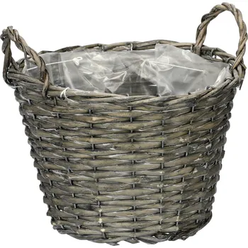 Stojan na květiny Košík proutěný - obal na květiny, kulatý, šedý - OV4143 GREY