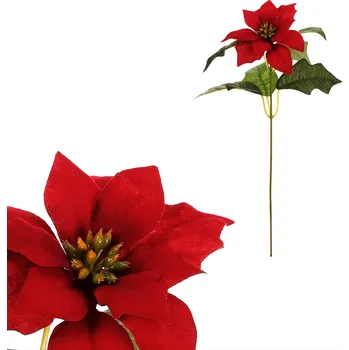 Vánoční růže - umělá řezaná s listy, červený květ - UKK392 RED