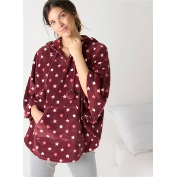 Dámský svetr Blancheporte Fleecové pončo s kapucí bordó/korálová 46/48