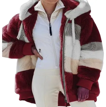 Dámské oblečení Dámská zimní bunda s kapucí Měkký huňatý materiál Pohodlné zapínání Teplý kabát do mrazu Ležérní styl Příjemný pocit při nošení červená L