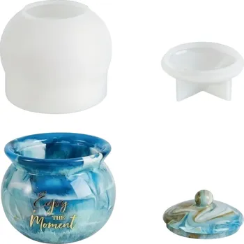 Silikonová formička na pryskyřici 9 x 7,5 cm Forma na dózu s víčkem Kulatá nádoba Ruční výroba dekorací a šperkovnic