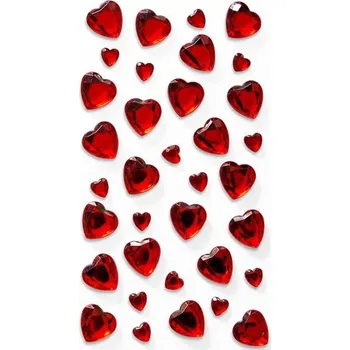 Samolepicí dekor. srdíčka- červené, 35 ks