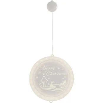 Vánoční dekorace LED světelná ozdoba na okno MERRY CHRISTMAS kruhová bílá