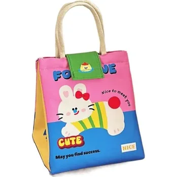 Obědová termo taška s motivem králíka 19x22,5x17 cm Izolační chladicí taška na jídlo s hliníkovou fólií suchým zipem a druky