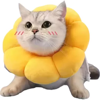 Voděodolný ochranný límec pro kočky 0,5-2 kg ve tvaru slunečnice Měkký plyšový límec proti kousání a olizování Zhojení ran Velikost XS