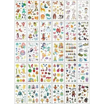 Tetovací strojek Sada 30 ks dočasných tetování 5,7 x 9,7 cm barevné dětské motivy zvířata princezny mořské panny roboti a piráti