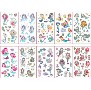 Tetovací strojek Sada 10 archů dočasných tetování 12 x 7 cm s mořskými pannami barevné dětské tetovací samolepky s podmořskými motivy