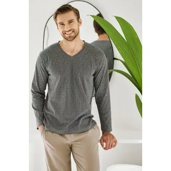 Pánské pyžamo Taro, pánské pyžamo 3482-Luca, dlouhý rukáv, šedá, vel. 3XL