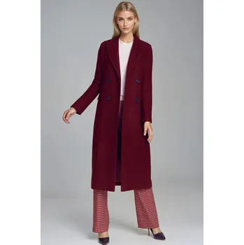 Dámský Dvouřadový dlouhý kabát na knoflíky s kapsami Barva: Bordová, Velikost: XL