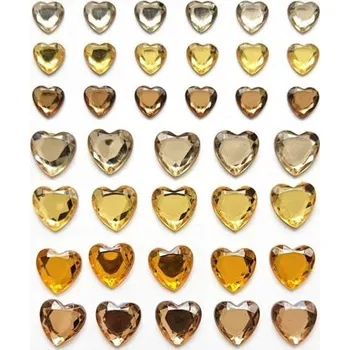Samolepicí dekor. srdíčka s kamínky, žluté, 38 ks