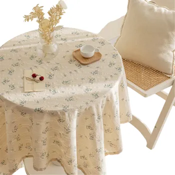 ubrus Bavlněný ubrus s květinovým vzorem 140 x 200 cm Elegantní dekorace na jídelní stůl Více barev Kuchyňský a jídelní textil krémová