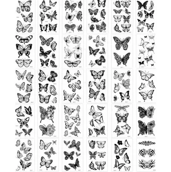 Tetovací strojek Sada 30 ks dočasných tetování 5,7 x 9,7 cm černobílé motivy motýlů ozdobné vzory na tělo pro ženy i muže