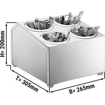 Příborník do zásuvky G.Gastro Commercial Cutlery Cylinder Holder – 4 Cylinders Included - Stainless Steel - 265×305×200 mm