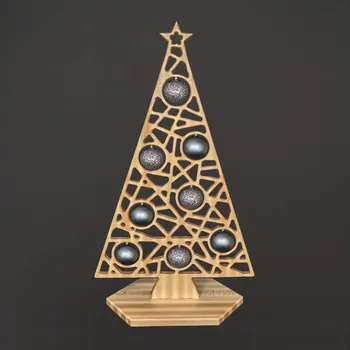 Vánoční dekorace AMADEA Dekorace strom na podstavci geometrický s šedými koulemi, 110 x 65 cm, český výrobek