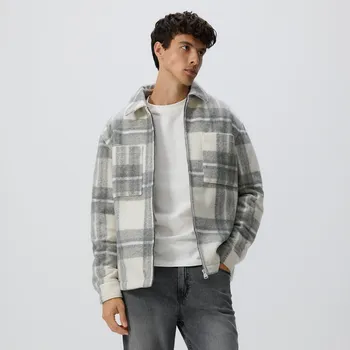 Dětská móda Reserved - Kostkovaná košilová bunda - světle šedá - 370EF-09X - 370EF-09X-XXL