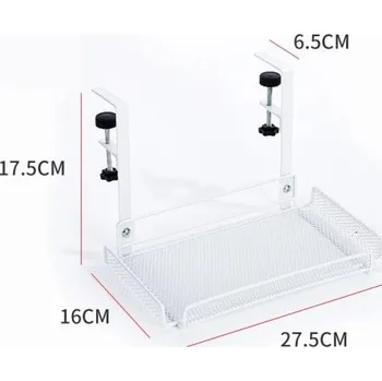 Úložný box Závěsná kovová polička se šroubovacím úchytem 27.5x16x17.5 cm černá/bílá síťovaná odkládací police na zeď nebo stůl praktická bílá