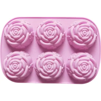 Svíčka Silikonová forma na odlévání mýdla a svíček Růže růžová 6 přihrádek 24 x 16,2 x 3 cm světle růžová