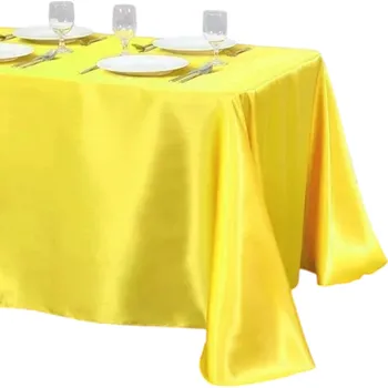 ubrus Jednobarevný saténový ubrus 145 x 200 cm Hladký lesklý ubrus na stůl pro svatby oslavy a večeře Elegantní dekorace Různé barvy žlutá