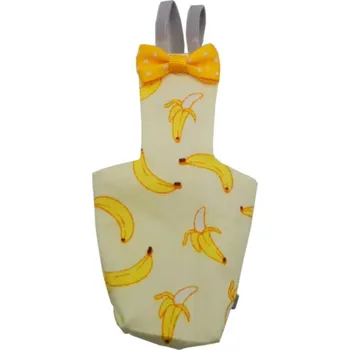 Hračka pro ptáka Bavlněná plena pro papoušky 13 x 6,5 cm Světle žlutý vzor s banány Oranžová mašlička Prodyšný materiál Opakované použití