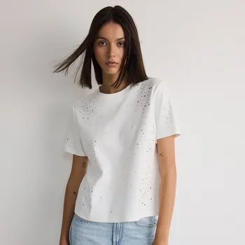 Dámské tričko Reserved - Tričko se zirkoniemi - bílá - 5448V-00X - 5448V-00X-L-2