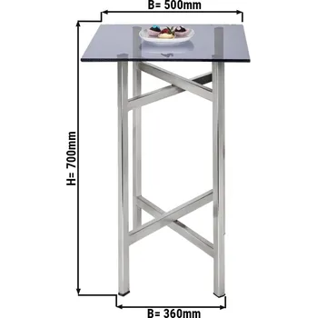 Jídelní stůl G.Gastro Folding Catering Side Table – Stainless Steel Frame - Plexiglass Top - 500×500×700 mm - Silver