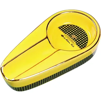 Přenosný keramický doutníkový popelník 120x68x25 mm Praktická pomůcka pro doutníky Kouření tabáku Cigaretový popelník žlutá