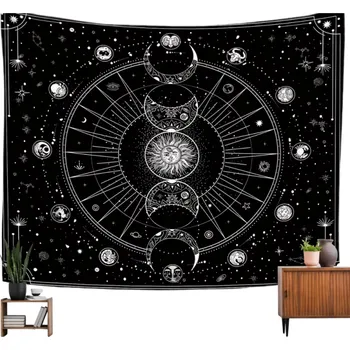 Bohémská tapiserie s motivem měsíce, slunce a souhvězdí Závěs na zeď Boho dekorace Pratelná Voděodolná Odpuzující nečistoty Ložnice Obývák
